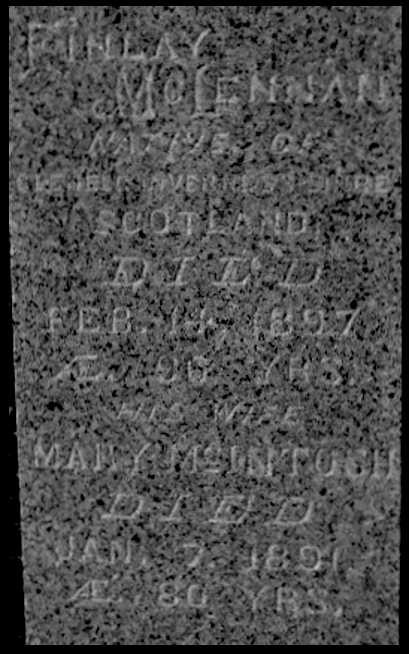 Photo of headstones/Finlay McLennan d1897 tmstn Kirkhill Cem, Glengarry Co ON